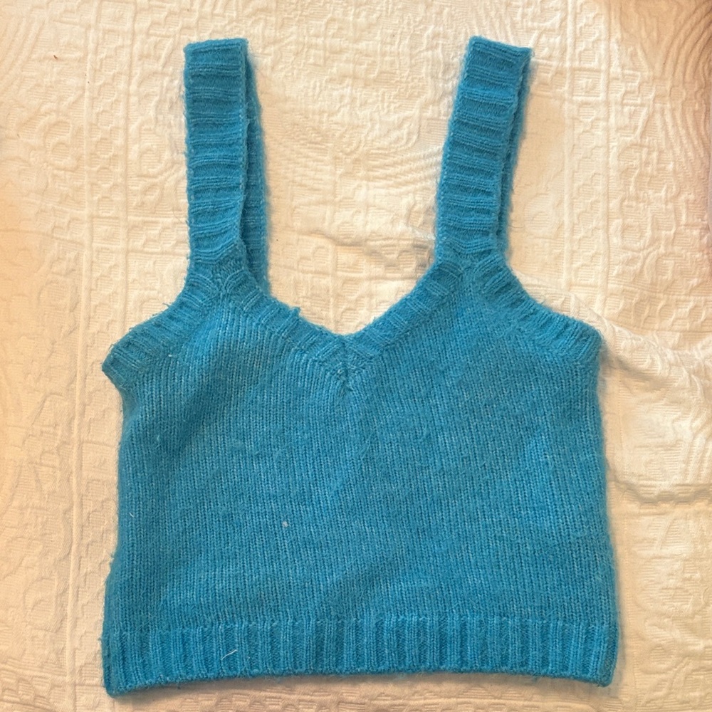 Blue Knit V-Neck ZARA Tank Top